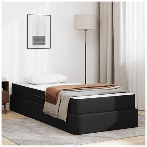 Letto con contenitore e materasso 2 pcs Nero Pelle - Foto 2