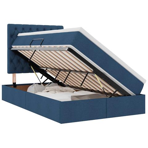 Letto con contenitore e materasso Blu 120 x 190 cm Tessuto - Foto 1