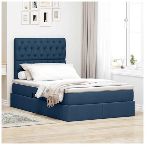 Letto con contenitore e materasso Blu 120 x 190 cm Tessuto - Foto 2
