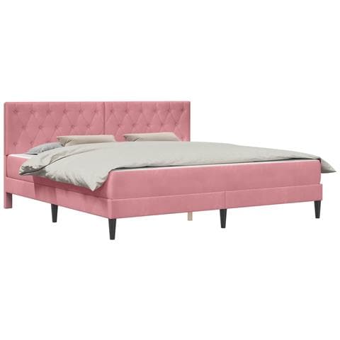Struttura letto con materasso Rosa 180 x 200 cm Velluto - Foto 1