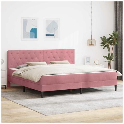 Struttura letto con materasso Rosa 180 x 200 cm Velluto - Foto 2