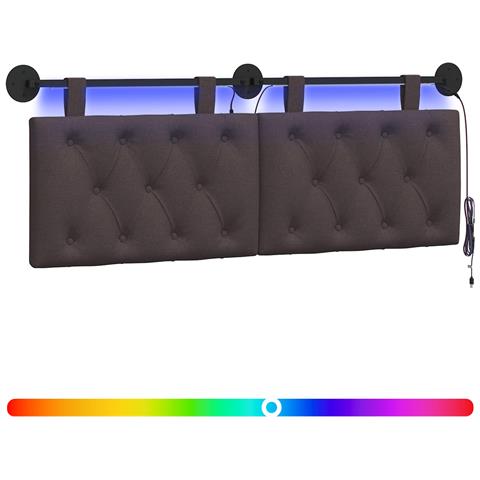 Testiera sospesa Con luce LED Marrone Scuro Tessuto - Foto 1