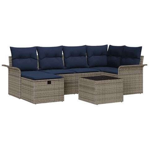 Set Divano da Giardino 7 pcs Grigio e Blu Navy polyrattan - Foto 1