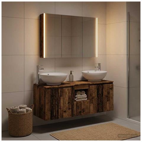Set di Armadi da Bagno 4 pcs Legno antico Legno ingegnerizzato - Foto 2