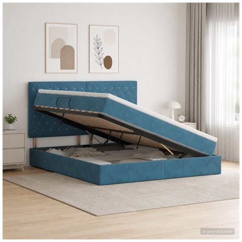 Letto con contenitore e materasso Blu Scuro 140 x 200 cm - Foto 2