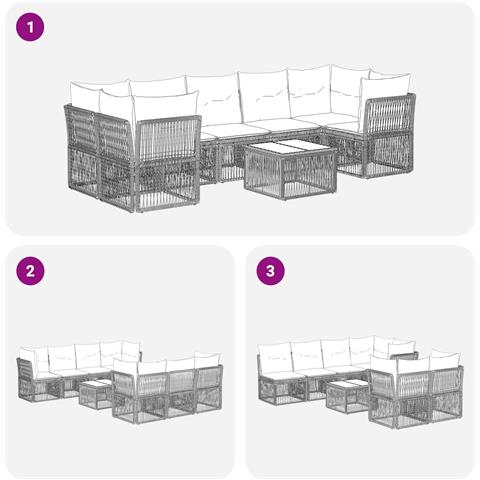 Set Divano da Giardino 8 pz Nero polyrattan - Foto 2