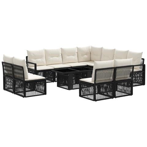 Set Divano da Giardino 12 pz Nero e Bianco Crema polyrattan - Foto 1