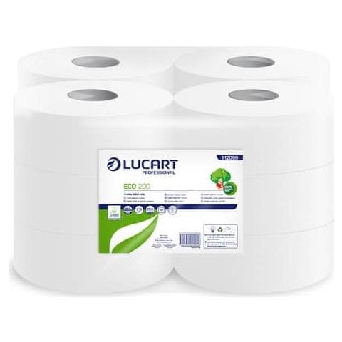 Carta Igienica Lucart Jumbo 200, 527 Strappi, 2 Veli, Carta Disinchiostrata, 200 M / rotolo, Conf. 12 Rotoli - Foto 2