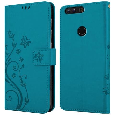 Custodia Compatibile Con Honor 8 / 8 Premium In Blu Fiore - Coperchio Protettivo In Design Floreale Con Chiusura Magnetica, Funzione Stand E Slot Per Carte - Foto 8