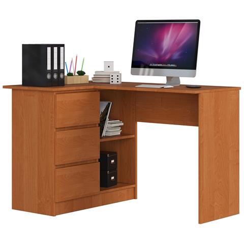 Scrivania ad angolo B16 sinistro, 3 cassetti, 124x85x77 cm, Colore Ontano - Foto 1