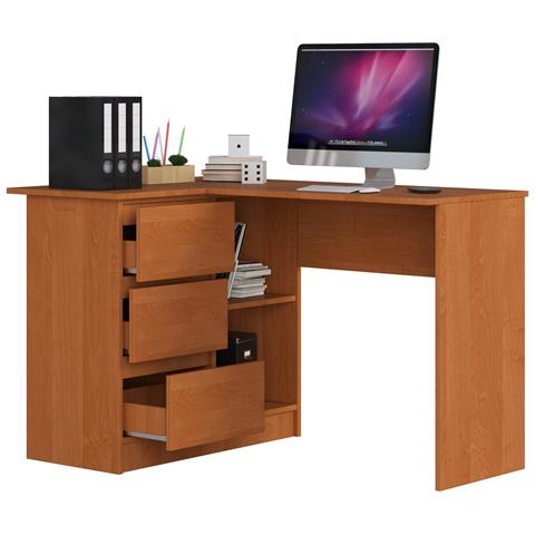 Scrivania ad angolo B16 sinistro, 3 cassetti, 124x85x77 cm, Colore Ontano - Foto 2