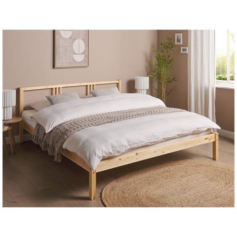Letto Matrimoniale Legno Chiaro 180 X 200 Cm Vannes - Foto 1