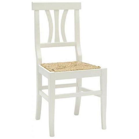 Set 2 Sedie Legno Seduta Paglia Bianco Shabby Chic - Foto 1