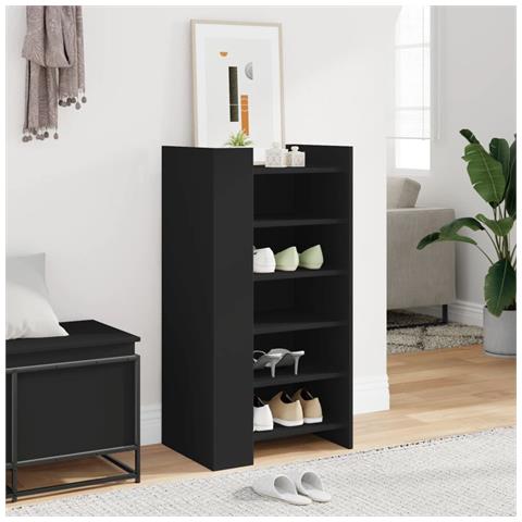 Scarpiera Nera 52x37,5x100 cm in Legno Multistrato - Foto 3