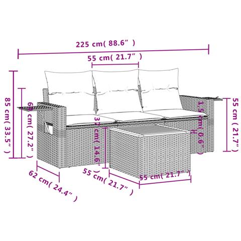 Set Divani Da Giardino 4 Pz Con Cuscini In Polyrattan Grigio - Foto 2