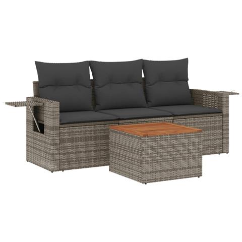 Set Divani Da Giardino 4 Pz Con Cuscini In Polyrattan Grigio - Foto 1