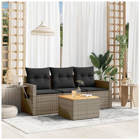 Set Divani Da Giardino 4 Pz Con Cuscini In Polyrattan Grigio - Foto 3