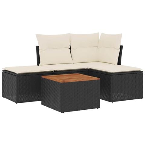 Set Divani da Giardino 5 pz con Cuscini in Polyrattan Nero - Foto 1