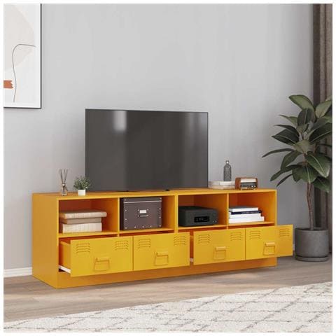 Mobili Tv 2 Pz Giallo Senape 67x39x44 Cm In Acciaio - Foto 1