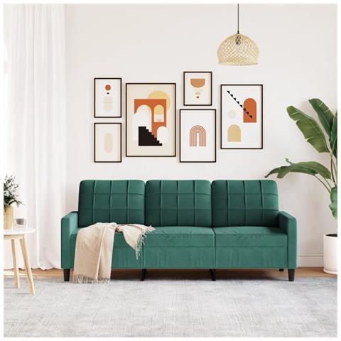 Divano A 3 Posti Verde Scuro 180 Cm In Velluto - Foto 3