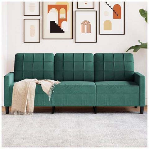 Divano A 3 Posti Verde Scuro 180 Cm In Velluto - Foto 1
