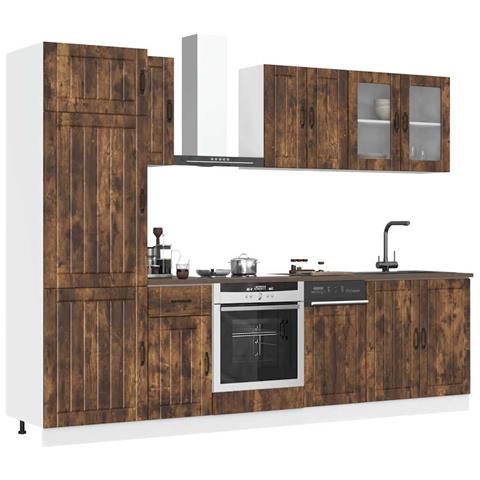 Set Mobili Da Cucina 8 Pz Kalmar Rovere Fumo Legno Multistrato - Foto 1