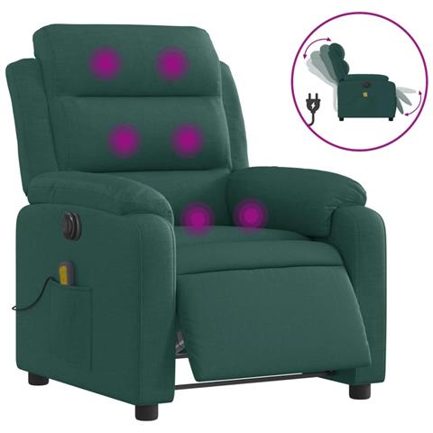 Poltrona Massaggiante Reclinabile Elettrica Verde Scuro Tessuto - Foto 2