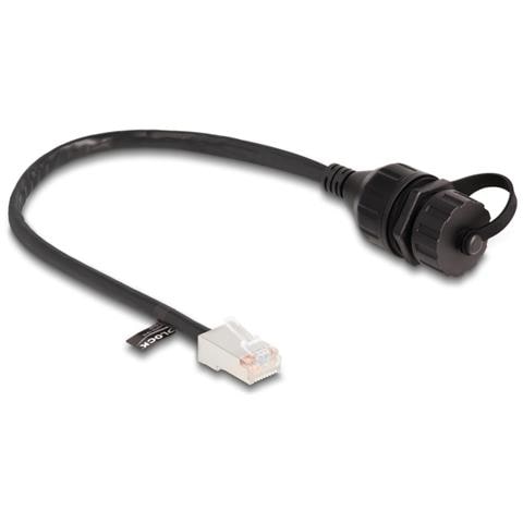 Cavo da RJ45 maschio a RJ45 femmina da incasso con cappuccio di tenuta Cat. 5e FTP IP68 antipolvere e impermeabile da 25 cm nero - Foto 1