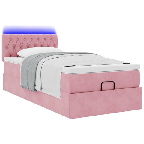 Pouf Letto Con Materasso E Led Rosa 80x200cm In Velluto - Foto 3