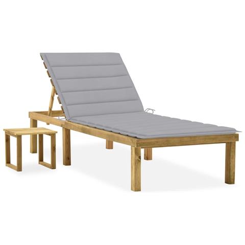 Lettino Da Giardino Con Tavolino Cuscino Legno Pino Impregnato - Foto 2