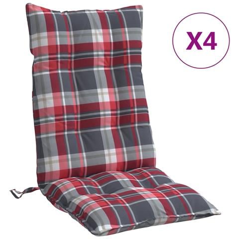 Cuscini Sedia Schienale Alto 4 Pz Quadri Rosso Tessuto Oxford - Foto 1