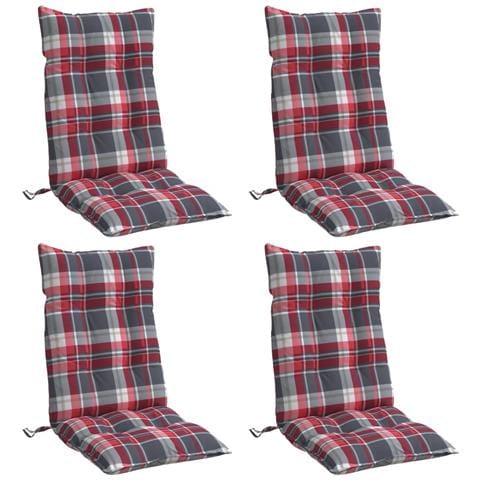 Cuscini Sedia Schienale Alto 4 Pz Quadri Rosso Tessuto Oxford - Foto 2