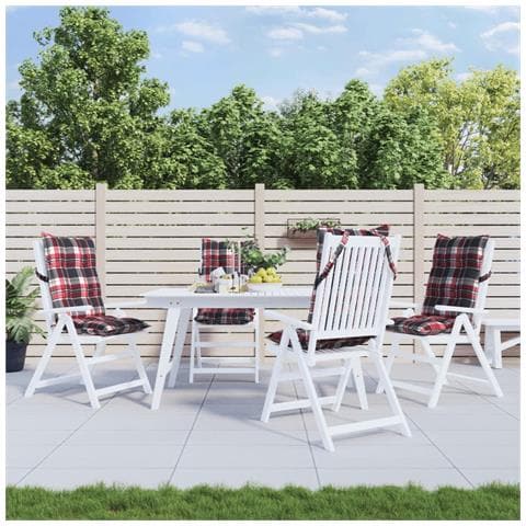 Cuscini Sedia Schienale Alto 4 Pz Quadri Rosso Tessuto Oxford - Foto 8