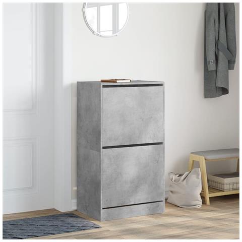 Scarpiera 2 Cassetti Ribaltabili Grigio Cemento 60x42x108 Cm - Foto 2