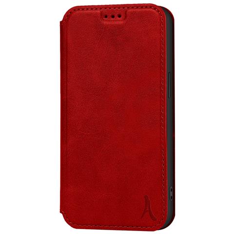 Custodia Per Iphone 12 Mini Pelle Vera Con Supporto E Portacarte, Rosso - Foto 1