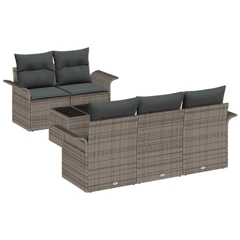 Set Divani Giardino  6 Pezzi con Cuscini Rattan Sintetico Grigio, Divano Giardino 2 Posti  con Ripostiglio e Cuscini Rattan Sintetico Grigio - Foto 1