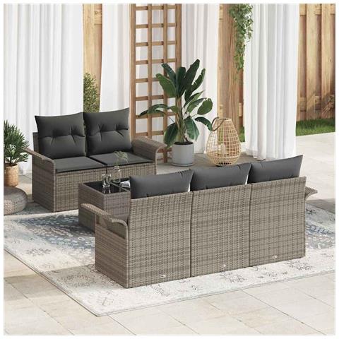 Set Divani Giardino  6 Pezzi con Cuscini Rattan Sintetico Grigio, Divano Giardino 2 Posti  con Ripostiglio e Cuscini Rattan Sintetico Grigio - Foto 2