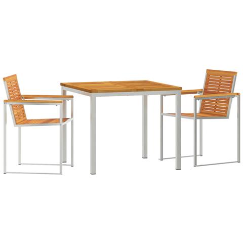 Set Pranzo Giardino  3 Pezzi Legno Massello Acacia, Tavolo Pranzo Esterno  90x90x74.5 cm Legno Massello Acacia - Foto 1