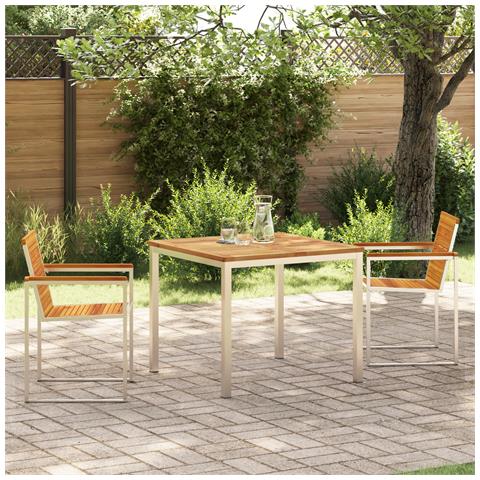Set Pranzo Giardino  3 Pezzi Legno Massello Acacia, Tavolo Pranzo Esterno  90x90x74.5 cm Legno Massello Acacia - Foto 2