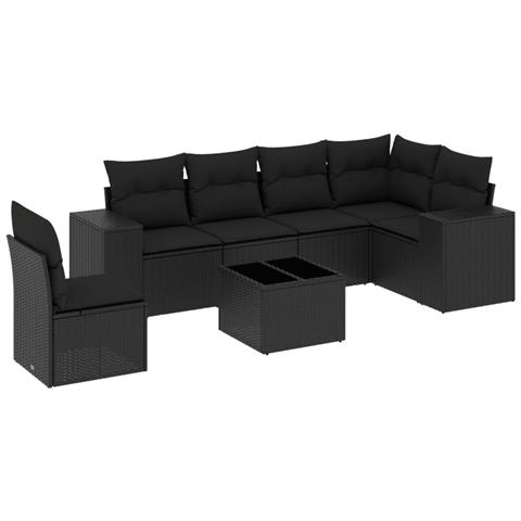 Set Divani da Giardino con Cuscini 7pz Nero Polyrattan - Foto 1
