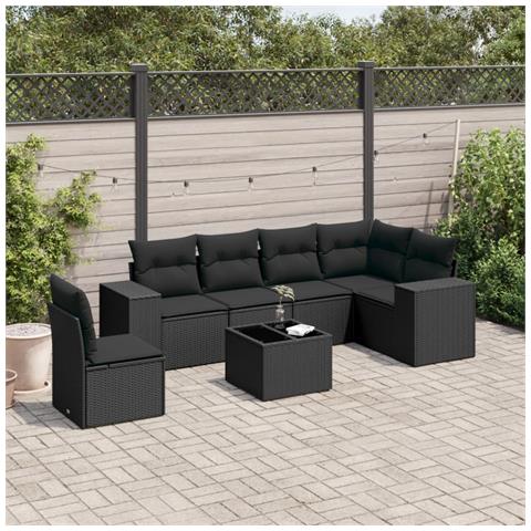 Set Divani da Giardino con Cuscini 7pz Nero Polyrattan - Foto 2