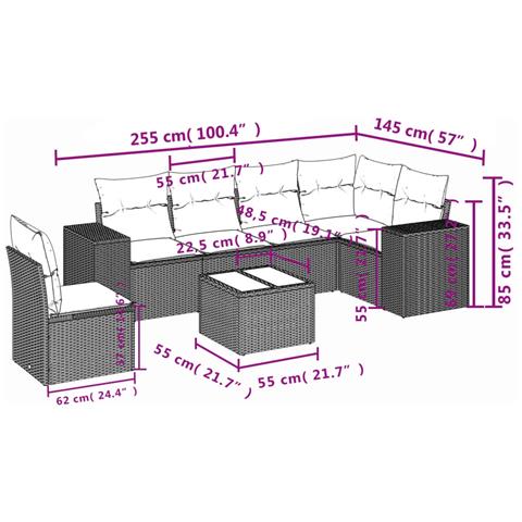 Set Divani da Giardino con Cuscini 7pz Nero Polyrattan - Foto 3