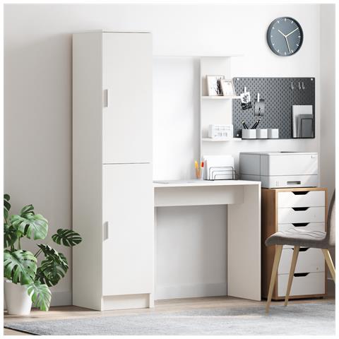 Scrivania con Spazio di Archiviazione Bianco Legno Ingegnerizzato - Foto 2