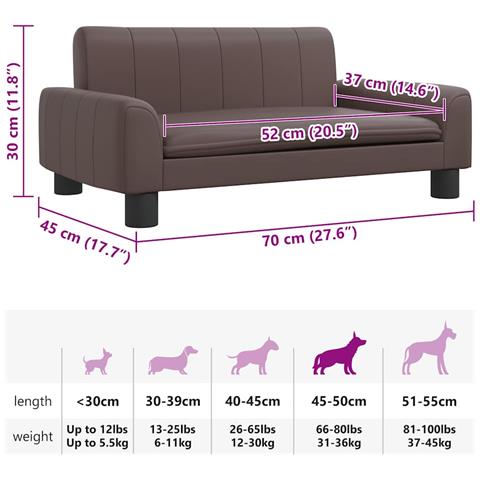 Lettino per Cani Marrone 70x45x30 cm in Similpelle - Foto 7