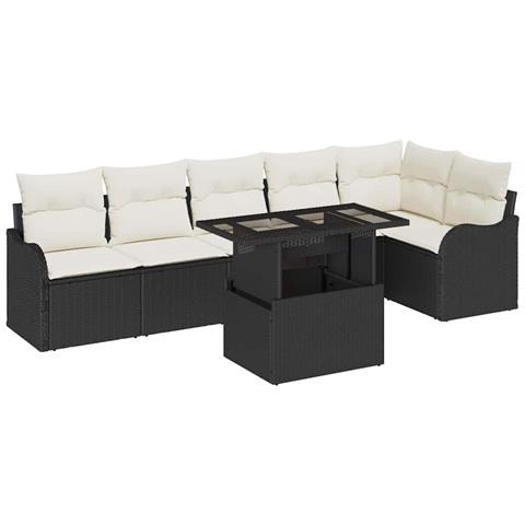 Set Divano da Giardino 7 pcs Nero 100 x 55 x 73 cm Poly Rattan - Foto 1