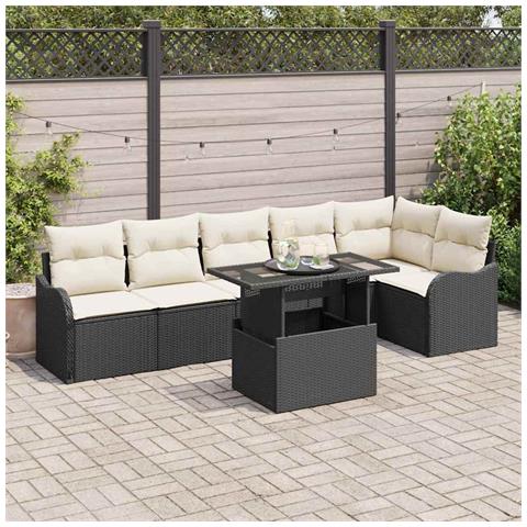 Set Divano da Giardino 7 pcs Nero 100 x 55 x 73 cm Poly Rattan - Foto 2