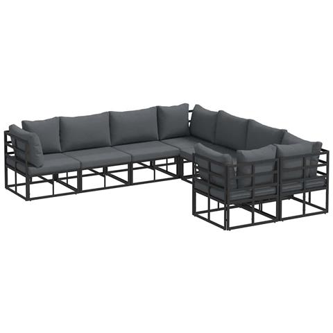 Set Divano da Giardino con cuscino 8 pcs Nero Alluminio - Foto 1
