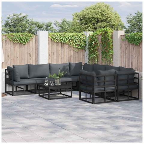 Set Divano da Giardino con cuscino 8 pcs Nero Alluminio - Foto 2