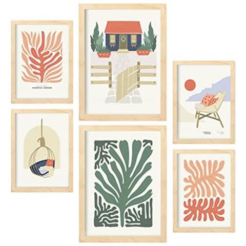 Set Di 6 Stampe Stampe Minimaliste Di Paesaggi E Natura In Colori Vivaci Per Case Sulla Spiaggia A3 & A4 Telaio In Legno Chiaro - Foto 1