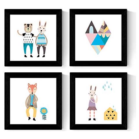 Set Di 4 Stampe Fogli Di Forma Quadrata Con Immagini Di Animali Scandinavo Moderno Stile Scandinavo Senza Cornice 25x25 Cm - Foto 1